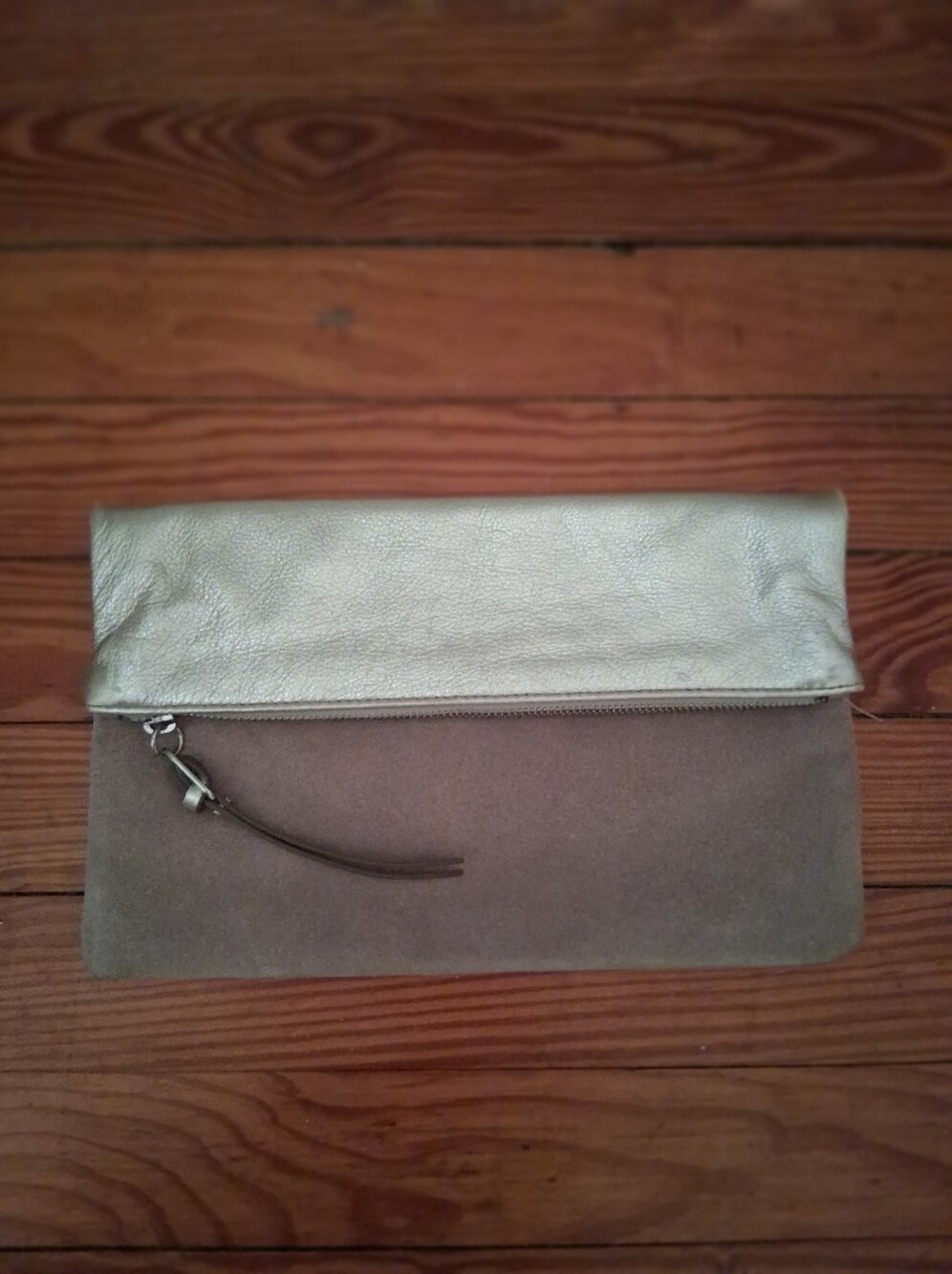 Banana Republic Fold-Over Leather & Suede Clutch in Grey and Silver